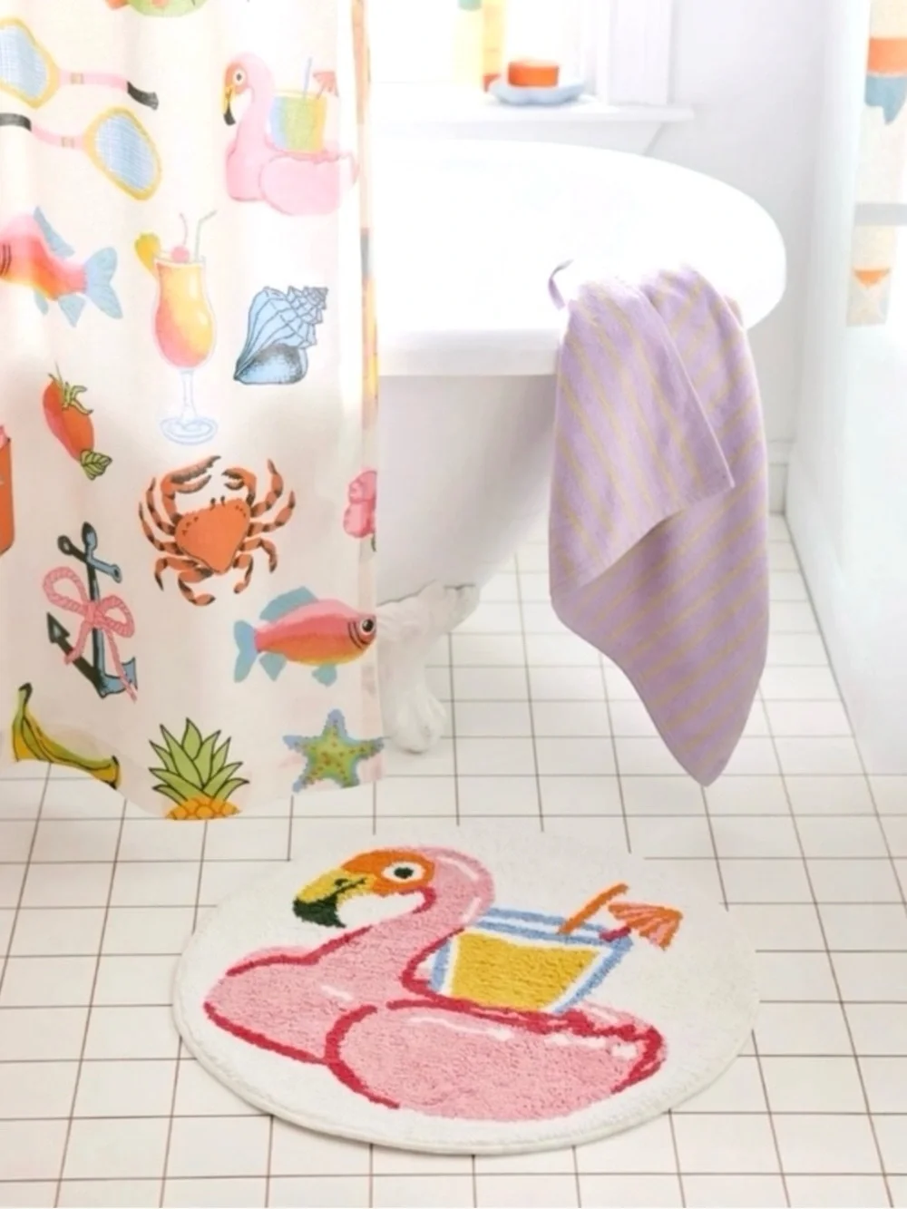 Urban Outfitters Flamingo Tropical Vacay Round Bath Mat Rug